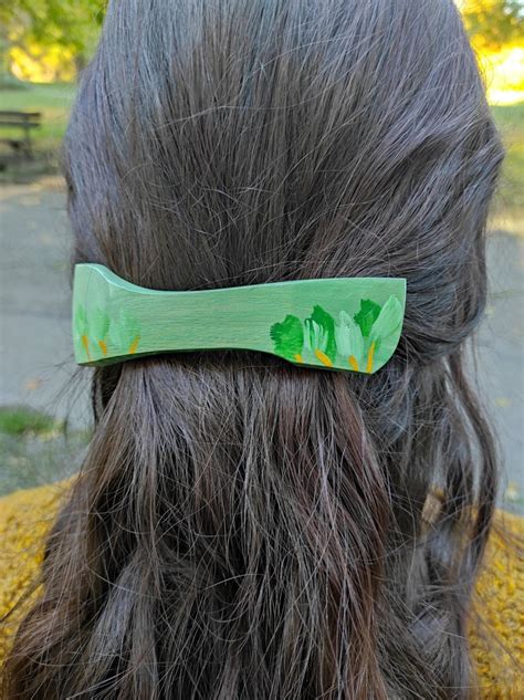 Extra Large Barrette For Thick Hair Painted Wooden Hair Clip Etsy