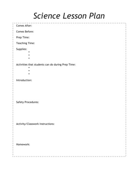 Science Lesson Plan Template printable pdf download