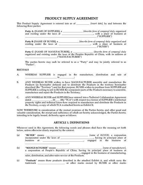 Contract Manufacturing Agreement Template SampleTemplatess