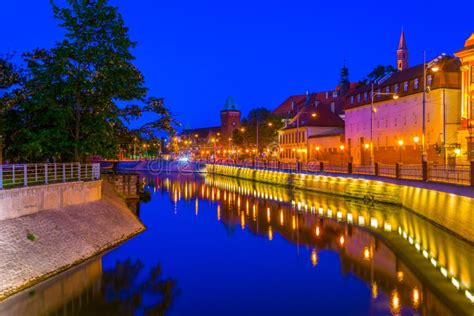 Sunset View Of Riverside Of Odra Wroclaw Poland Image Stock Image