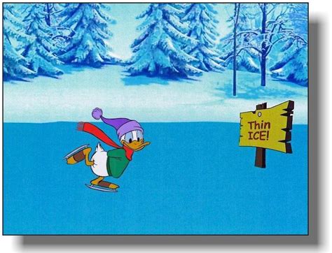 Disney Donald Duck Original Production Cel Ice Skating On Thin Ice