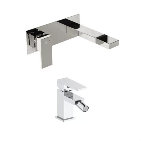 Set Miscelatori Lavabo A Muro E Bidet In Ottone Cromao Con Piletta Prisma