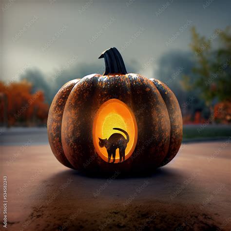 Black Cat Pumpkin carving Stock Illustration | Adobe Stock