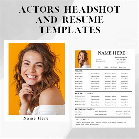 Actor 8 X 10 Headshot Template With Resume On The Back Customizable