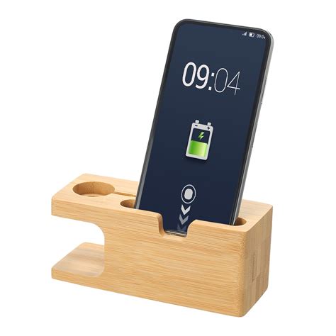 In Telefonurholder Smartphone Opladningsstation Dock Bambus Base