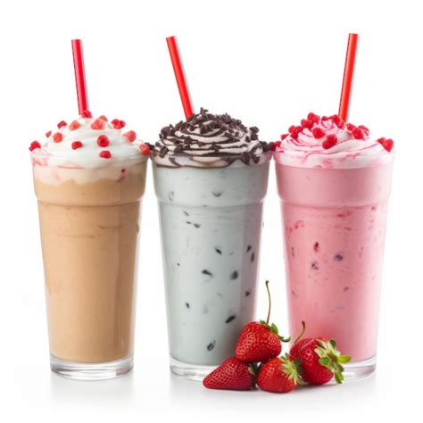 Premium Photo Three Different Types Of Milkshakes With Strawberries