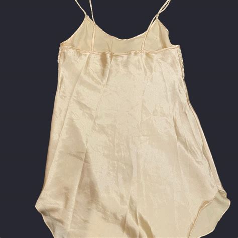 Gold Silk Lingerie Slip Dress With Lace Trim And Depop