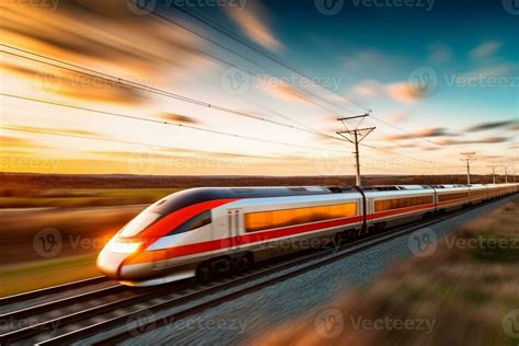 High-speed train rides supersonic with a hot burning nose front ...