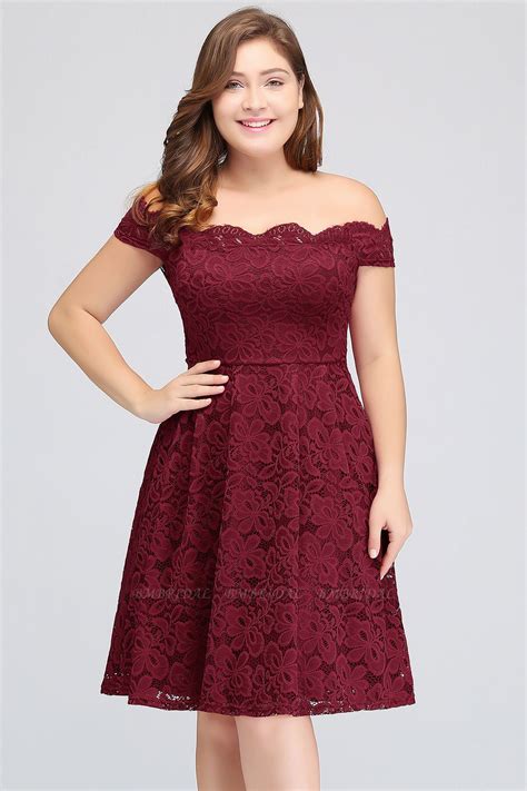 Bmbridal Plus Size Off The Shoulder Burgundy Lace Short Bridesmaid Dress Online Bmbridal