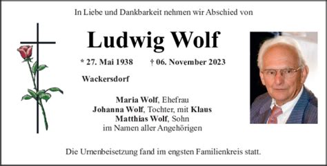 Traueranzeigen Von Ludwig Wolf Mittelbayerische Trauer