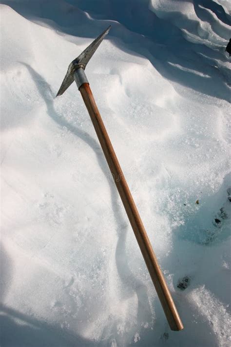 Pickaxe With Wood Handle In Ice Stock Photo Image Of Freezing Climb