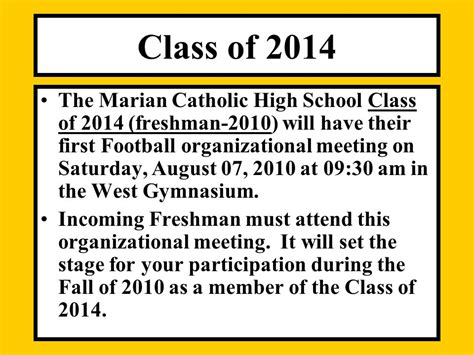 Football Freshman Organizational Meeting Marian Catholic High