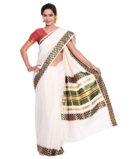 Fashion Kiosks Kerala Kasavu White Cotton Saree With Matching Blouse