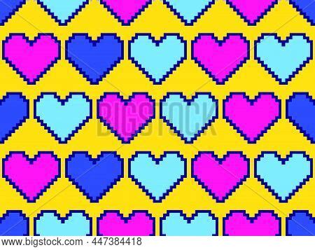 Pixel Art Hearts Seamless Pattern Colorful 8 Bit Hearts Retro 8 Bit