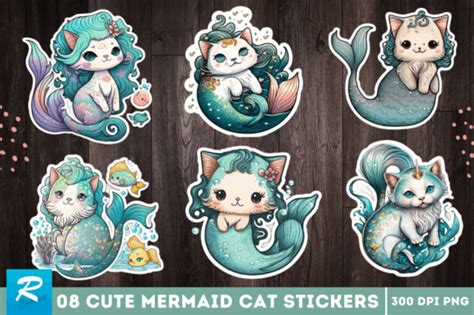 Mermaid Cat Printable Stickers Bundle Graphic by Regulrcrative ...