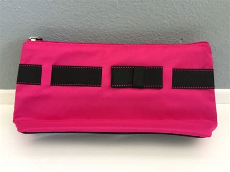 New Lancome Hot Pink Black Ribbon Bow Zippered Make Up Cosmetic Travel Bag Pouch Ebay