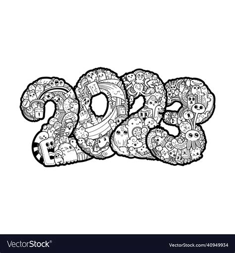 New year 2023 monster doodle date ornate holiday Vector Image