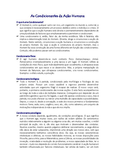 O Que É Condicionante - As Condicionantes da ação definiçao - As Condicionantes da Ação Humana ...