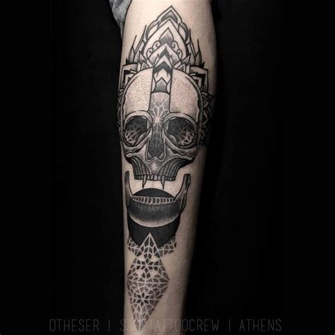 Fresh Blackwork Tattoo From Otheser Blackwork Skull Dotwork Dotism