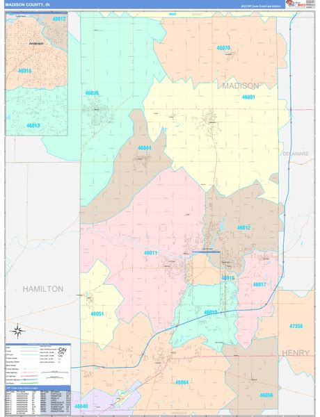 Madison County, IN Wall Map Color Cast Style by MarketMAPS