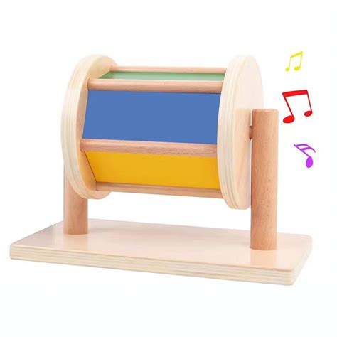 Montessori Sensory Spinning Drum Wood Rainbow Drum With Bell Wooden