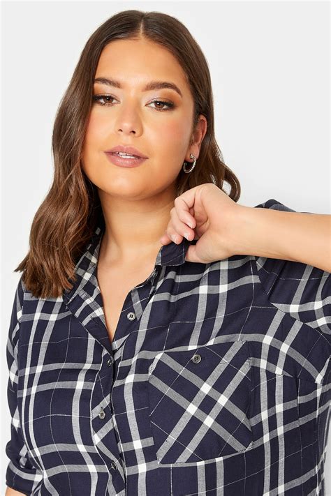 Yours Plus Size Curve Navy Blue Check Boyfriend Shirt Yours Clothing