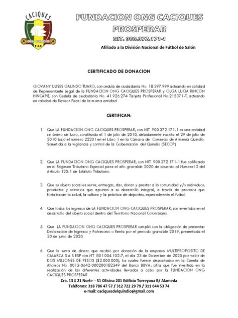 Certificado Donacion Multiproposito Pdf Organización No Gubernamental