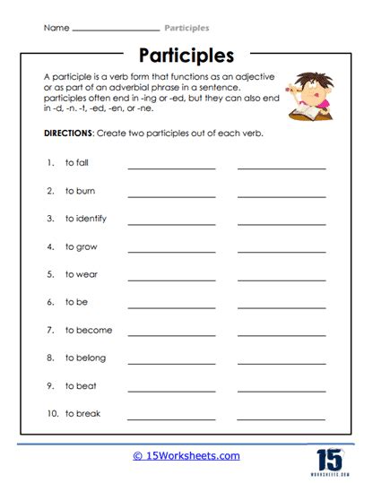 Participles Worksheets Worksheets Worksheets Library