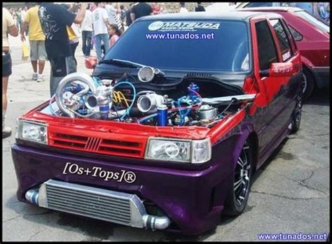 Fiat Uno Tunado Vermelho E Roxo Motor Cromado Roda Aro E Super