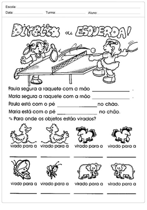 Atividades Lateralidade Direita E Esquerda Para Imprimir Educa O