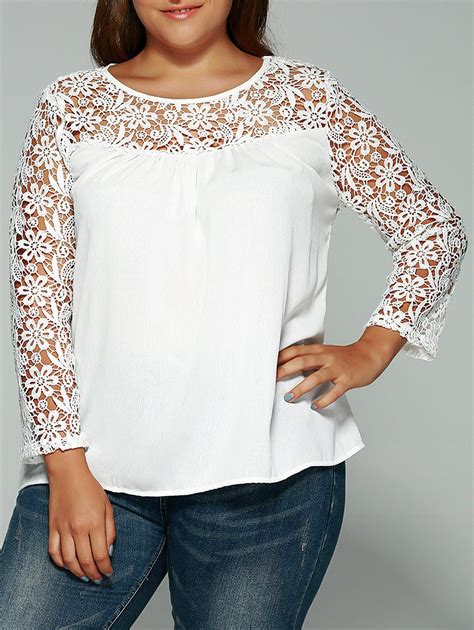 Laciness Crossover Cutwork T Shirt Denim And Lace Plus Size Tops