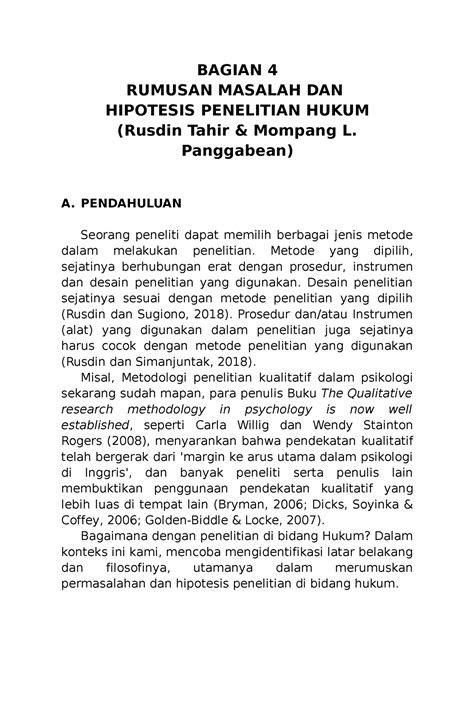 Rumusan Masalah Dan Hipotesis Oleh Rusdin Tahir Dan Mompang Panggabean