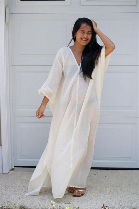 O 12 Natural White Sheer Cotton Gauze Kaftan Caftan Long Etsy Robe