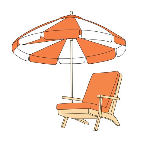 Beach Umbrella And Chair Colored Outline Hand Drawn Umbrella And Chair