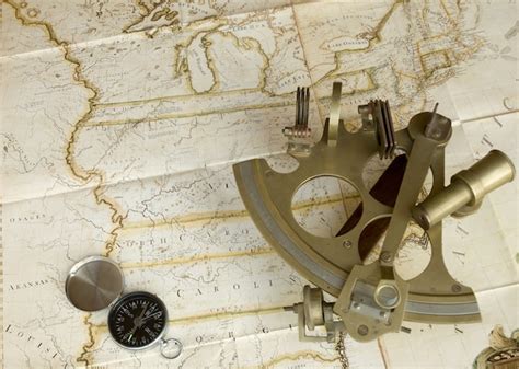 Premium Photo Map Sextant And Compass