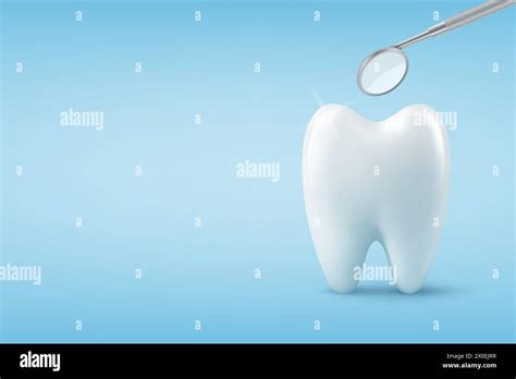 Vector Banner With Realistic Tooth And Dental Mouth Mirror Closeup