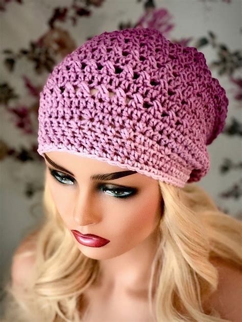 Crocheted Slouch Beanie Purple Ombré Ready to Ship