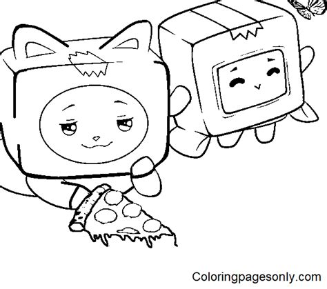 Foxy with Boxy and Pizza Coloring Page - Free Printable Coloring Pages