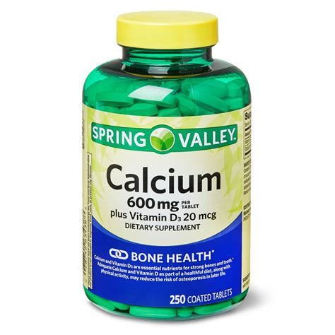 Spring Valley Calcium 600 Mg Plus Vitamin D3 20 Mcg Coated Tablets 250 Count 78742634388 Ebay