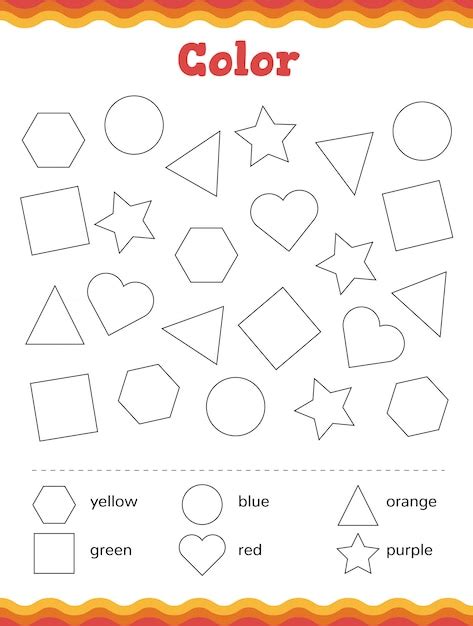 Aprende formas y figuras geométricas hoja de trabajo de color para