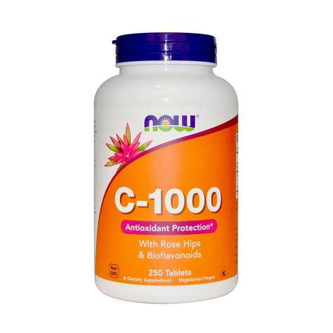 Vitamina C 1000 Rose Hips Bioflavonóides 250 Tabs Now Foods Submarino