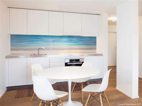 Tropical Waters Printed Image On Glass Splashback Coastal Kitchen