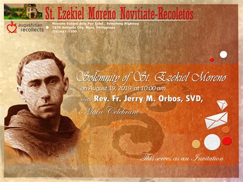 Invitation Solemnity Of St Ezekiel Moreno At Semonore Agustinos