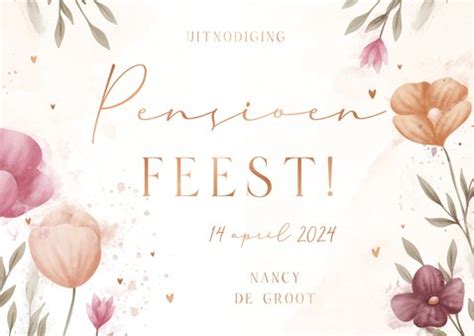 Uitnodiging Pensioenfeest Met Bloemen Met Kaartje2go