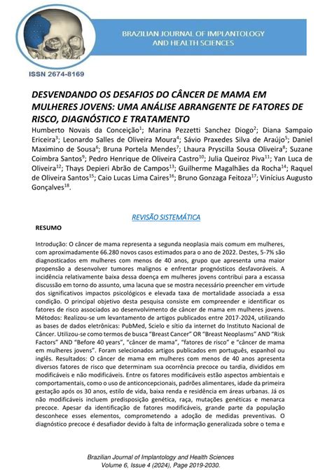 PDF DESVENDANDO OS DESAFIOS DO CÂNCER DE MAMA EM MULHERES JOVENS UMA