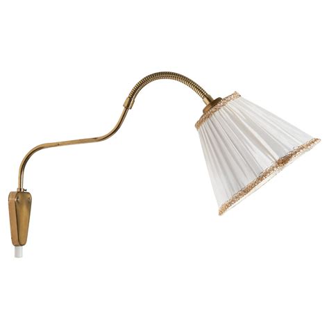 Swedish Designer Wall Light Brass Fabric Sweden C S For Sale