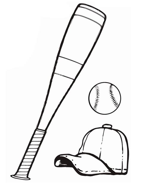 Coloriage Balle Batte et Casquette de Baseball télécharger et