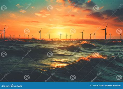 Offshore Wind Power Wind Turbines In Sea On Sunset Stock Illustration Illustration Of