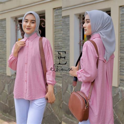 Jual Kemeja Wanita Laura Blouse Polo Linen Premium Atasan Fashion