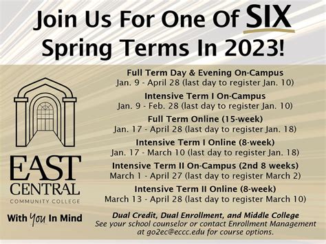 Eccc Announces Spring 2023 Term Dates Cte Spring Start East Central